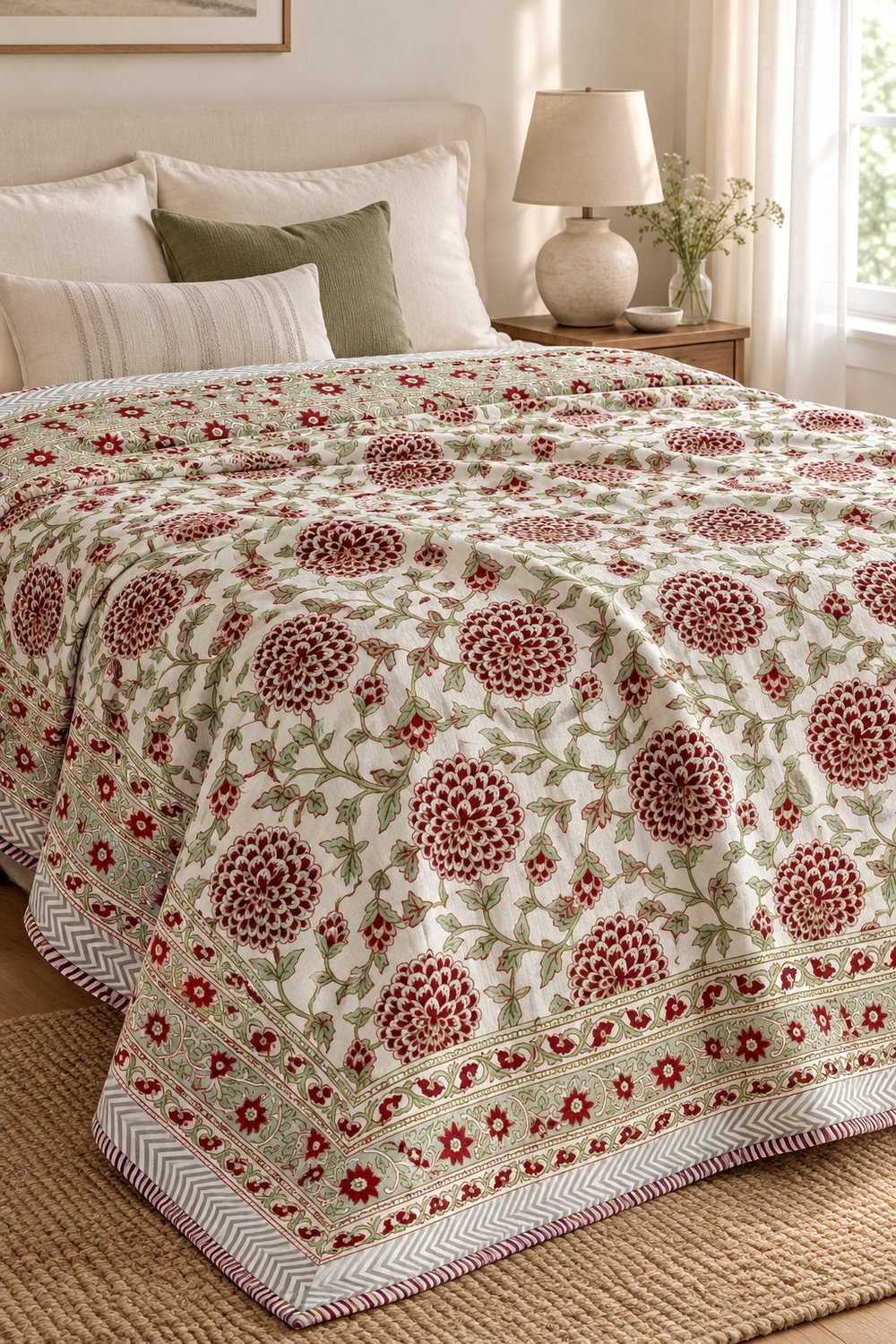 HC-DHR-003-OPEN Crimson Garden Medallion Reversible Cotton Dohar - Image 1