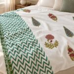Green Chevron Blossom Reversible Cotton Dohar