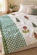 Green Chevron Blossom Reversible Cotton Dohar