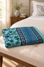 Turquoise Botanical Vine Reversible Cotton Dohar - Image 2