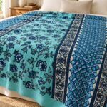 Turquoise Botanical Vine Reversible Cotton Dohar