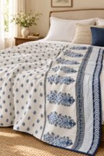 Indigo Botanical Stripe Reversible Cotton Dohar