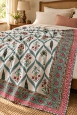 Teal Botanical Vine Reversible Cotton Dohar