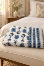 Blue Cornflower Border Reversible Cotton Dohar - Image 2