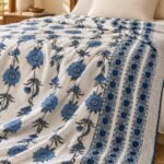 Blue Cornflower Border Reversible Cotton Dohar
