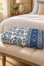 Cobalt Flowering Vine Reversible Cotton Dohar - Image 2