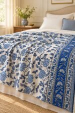 Cobalt Flowering Vine Reversible Cotton Dohar