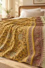 Saffron Paisley Garden Reversible Cotton Dohar
