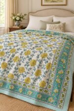 Turquoise Floral Vine Reversible Cotton Dohar