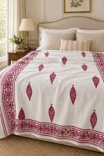 Burgundy Teardrop Border Reversible Cotton Dohar