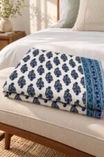 Indigo Paisley Sprig Reversible Cotton Dohar - Image 2