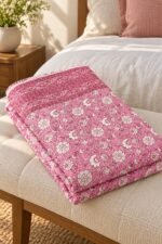 Rose Pink Floral Reversible Cotton Dohar - Image 2