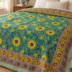 Turquoise Sunflower Garden Reversible Cotton Dohar