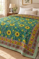 Turquoise Sunflower Garden Reversible Cotton Dohar