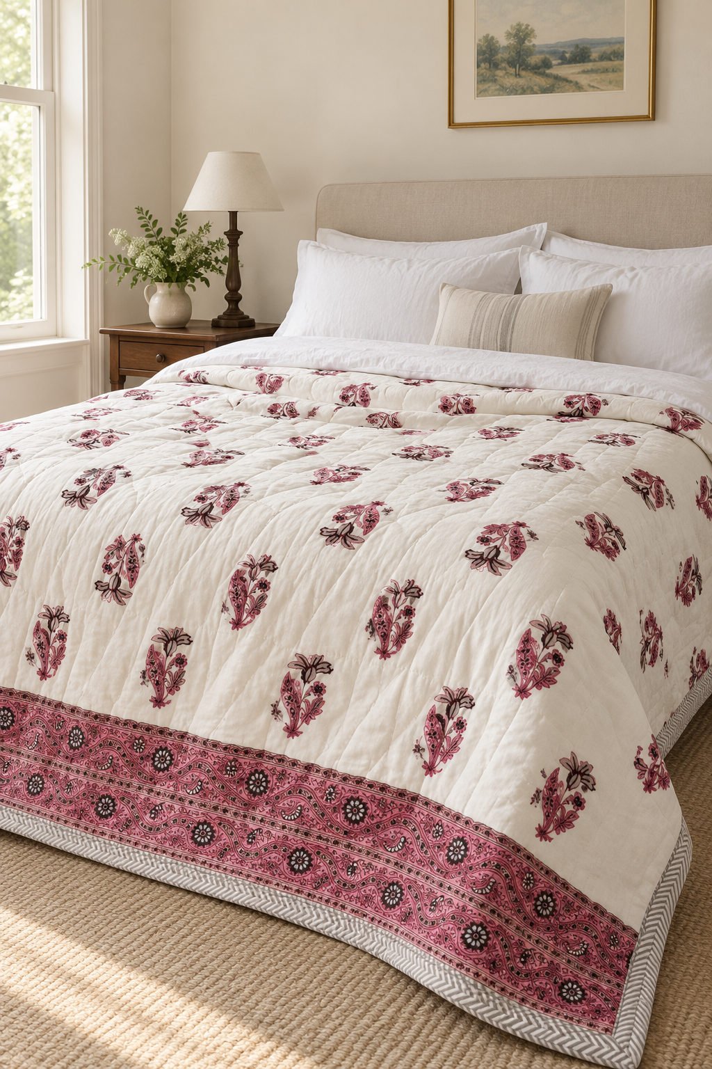 HC-Q-027-Open Blush Botanical Quilt - Image 1