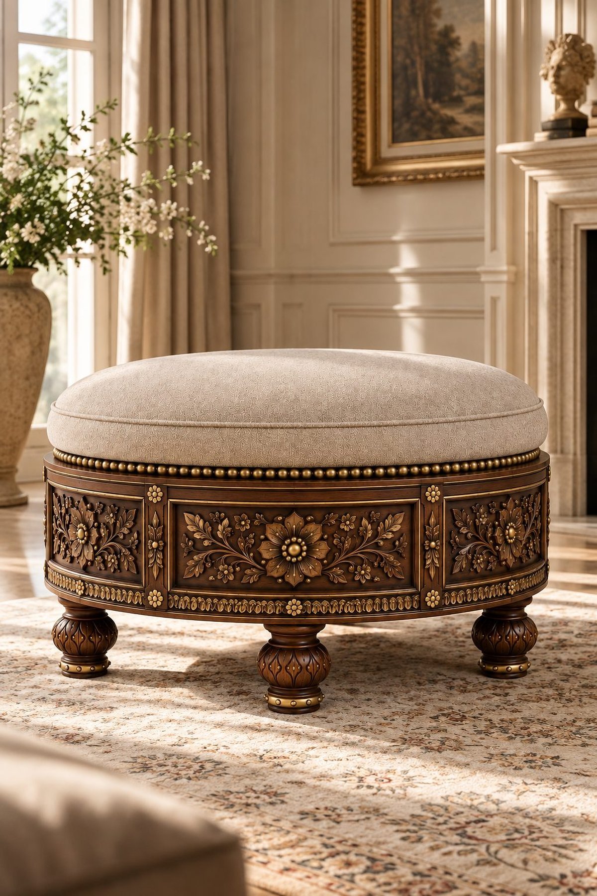 Heritage_Ottoman_07_2x3 The Jaipur Heritage Round Ottoman - Image 1