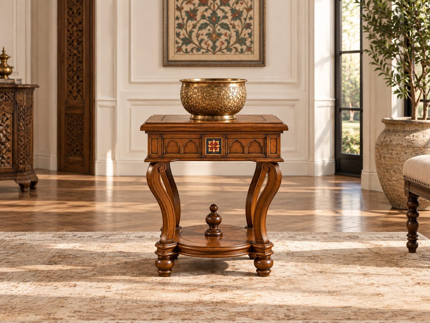 amber-suite-teak-accent-table-grand-interior Amber Suite – Handcrafted Teak Storage Side Table - Image 1